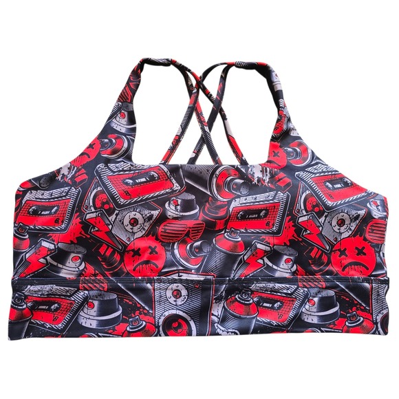 CVG Retro Graffiti Print Sports Bra Medium Impact Activewear Bra XXL - Picture 1 of 7